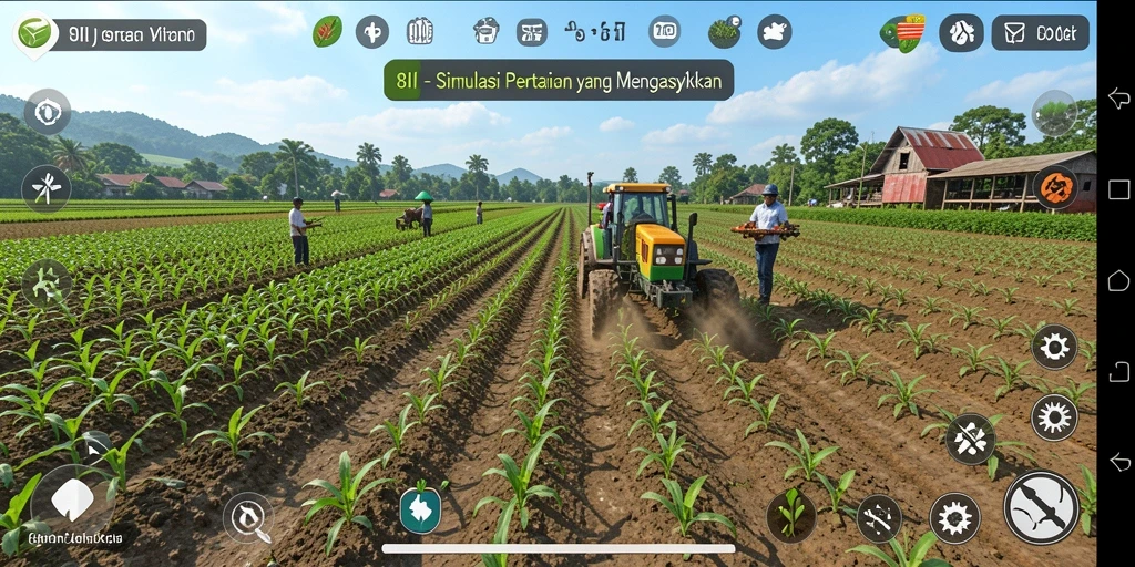 Tampilan gameplay 8II dengan lahan pertanian yang subur dan hewan ternak.