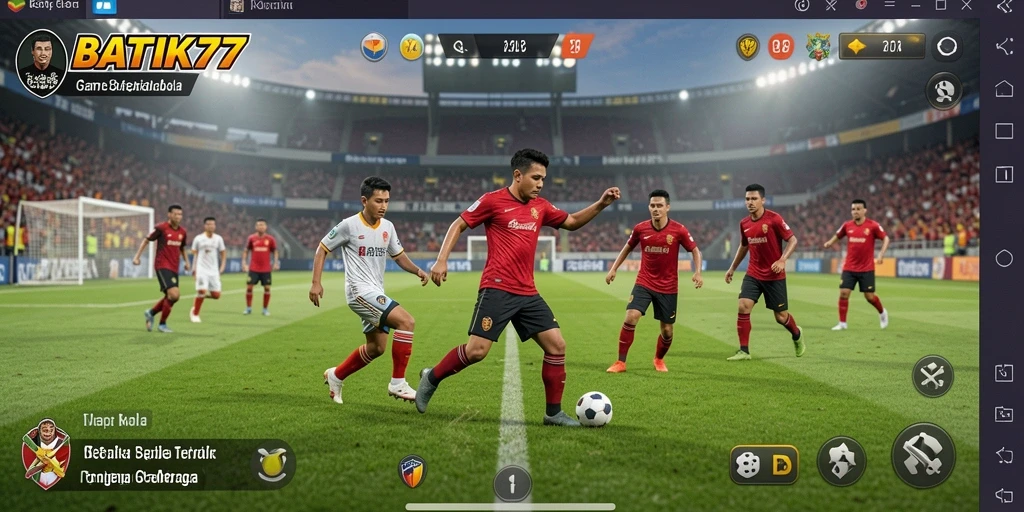 Screenshot gameplay yang menampilkan aksi seru di lapangan sepak bola.