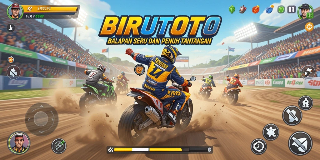 Gameplay BIRUTOTO dengan grafik balapan yang menakjubkan.
