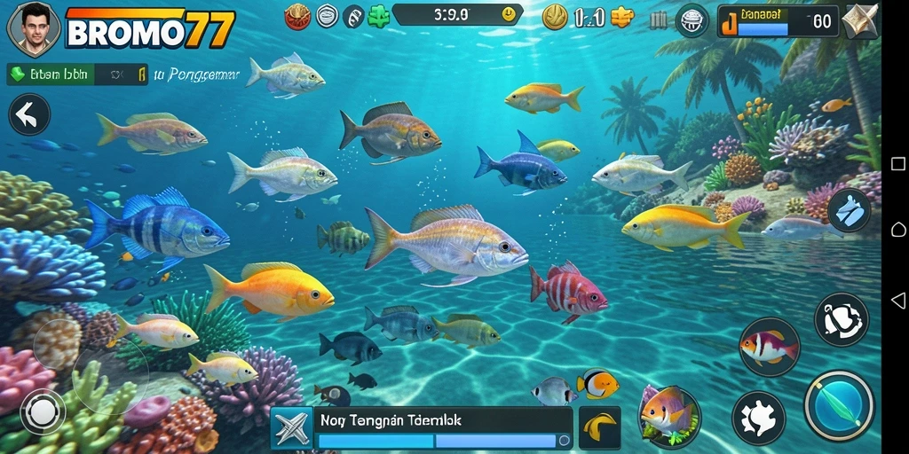 Screenshot gameplay BROMO77 yang menampilkan aksi Tembak Ikan seru.