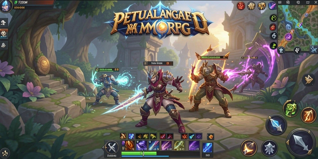 Screenshot menunjukkan aksi seru dalam pertempuran MMORPG F200M.