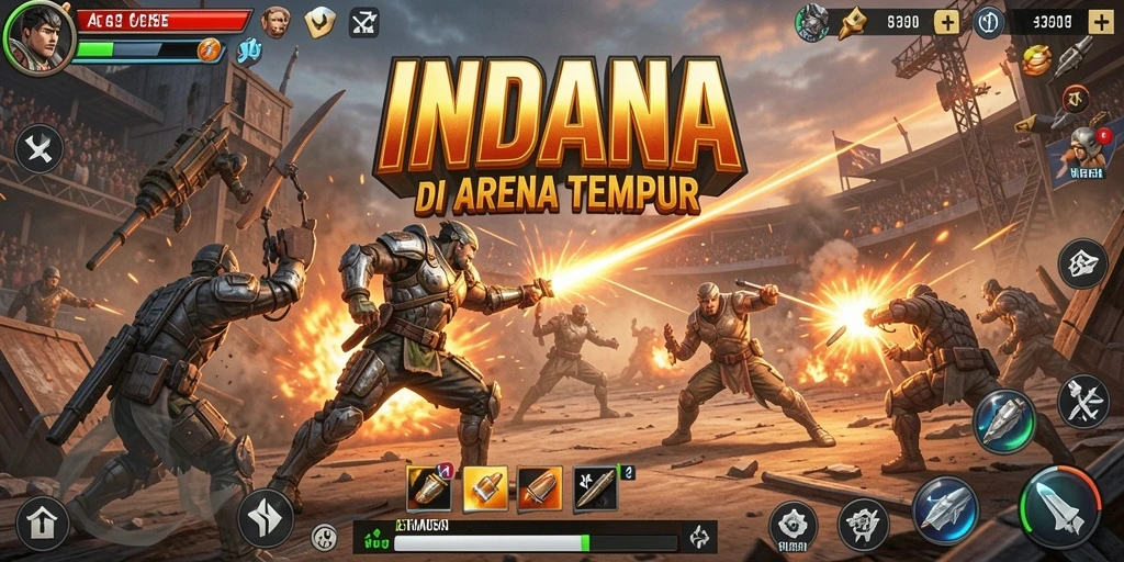 Tampilan permainan INDAAA di arena pertarungan yang dinamis.