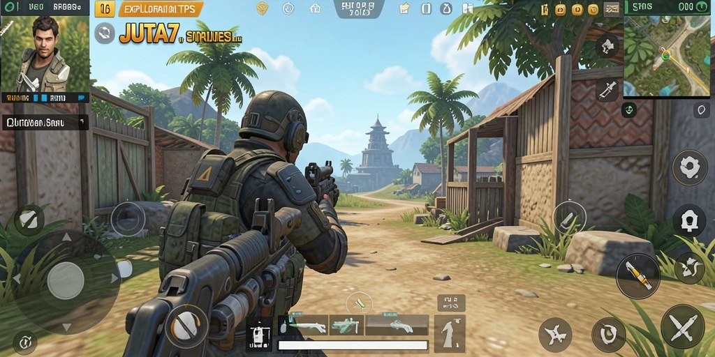Screenshot gameplay JUTA7 menampilkan aksi seru dalam TPS.