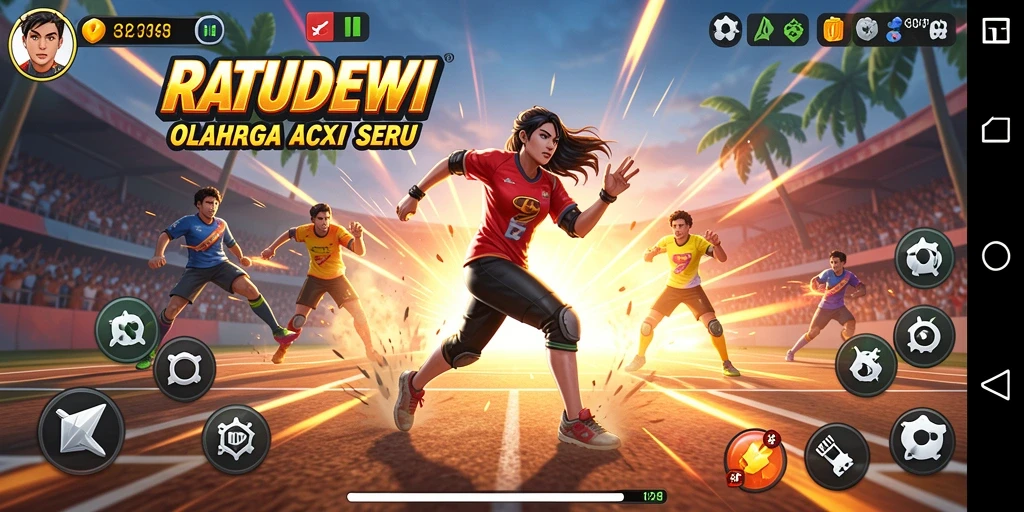 Tampilan gameplay seru dalam RATUDEWI yang penuh aksi olahraga.